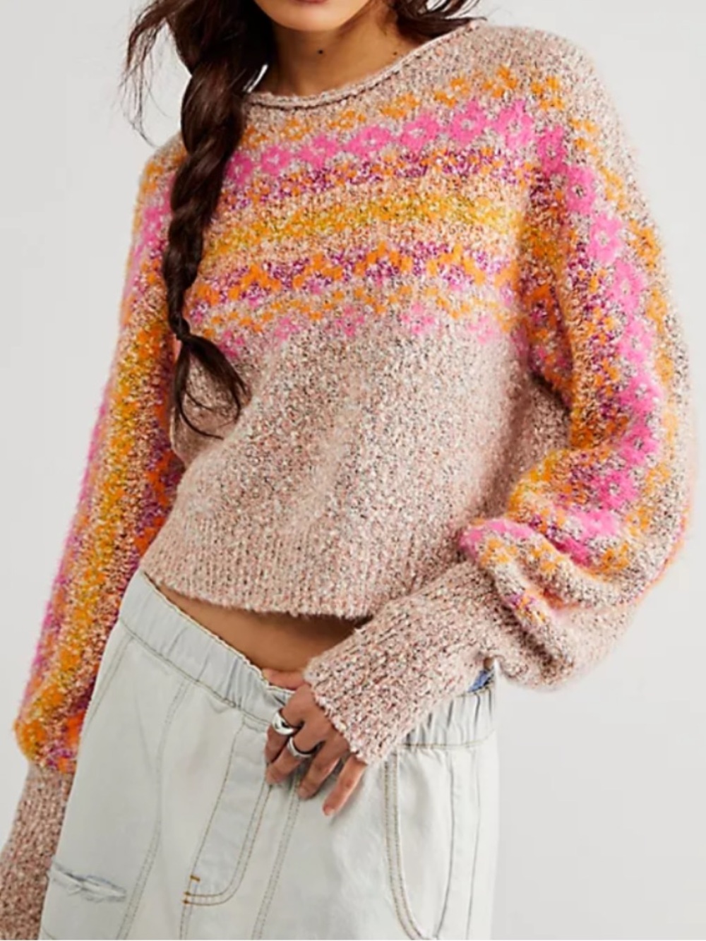 Free People Snowflake Pullover Cropped LS Sweater Size XS